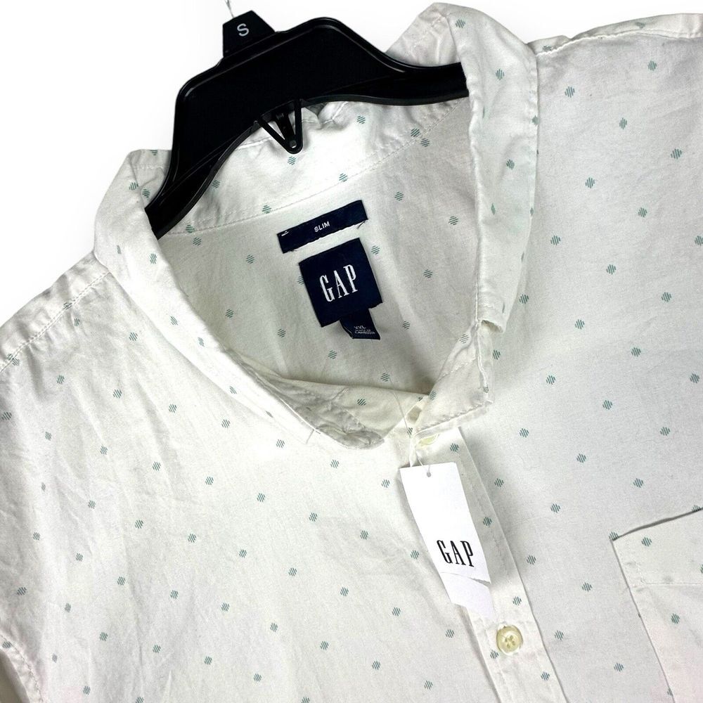 Gap Men's Slim XXL L/S Button Down Shirt White‎ & Blue Mini Geometric Print NWT